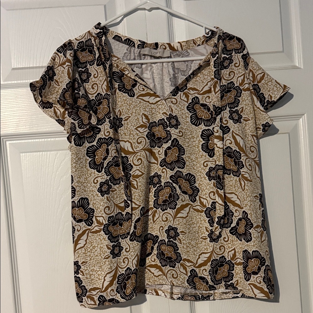LOFT Black and Brown Floral Blouse